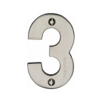 Heritage Brass Numeral 3  - Face Fix 76mm  – Heavy font